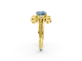 Yellow gold Fancy Blue Cushion  Solitaire Twisted Band Scroll Prong Ring_5