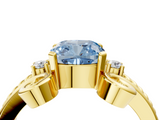 Yellow gold Fancy Blue Cushion  Solitaire Twisted Band Scroll Prong Ring_7