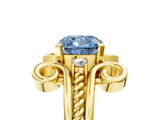 Yellow gold Fancy Blue Cushion  Solitaire Twisted Band Scroll Prong Ring_8