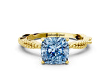 Yellow gold Fancy Blue Cushion  Solitaire Twisted Band with Bead Prong Setting_253