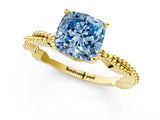 Yellow gold Fancy Blue Cushion  Solitaire Twisted Band with Bead Prong Setting_254