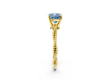 Yellow gold Fancy Blue Cushion  Solitaire Twisted Band with Bead Prong Setting_255
