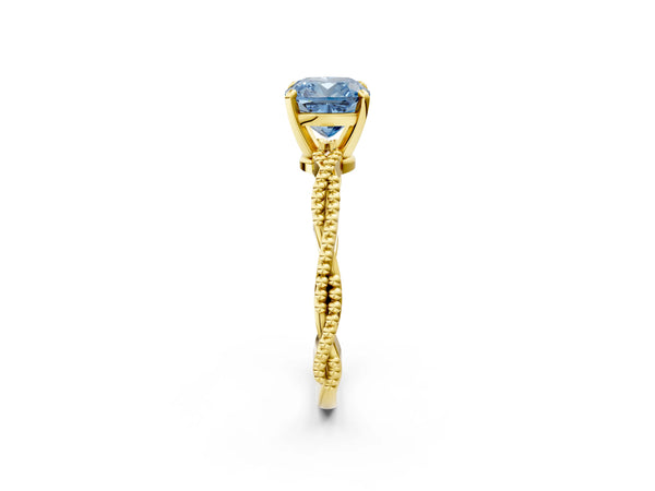 Yellow Gold Cushion Cut Twisted Engagement Ring Setting for Fancy Blue Center