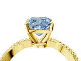 Yellow gold Fancy Blue Cushion  Solitaire Twisted Band with Bead Prong Setting_257