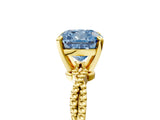 Yellow gold Fancy Blue Cushion  Solitaire Twisted Band with Bead Prong Setting_258