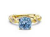 Yellow gold Fancy Blue Cushion  Solitaire Twisted Band with Pavé Accents and Four-Prong Setting_3