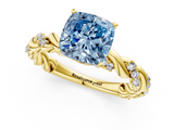Yellow gold Fancy Blue Cushion  Solitaire Twisted Band with Pavé Accents and Four-Prong Setting_4