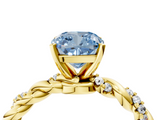 Yellow gold Fancy Blue Cushion  Solitaire Twisted Band with Pavé Accents and Four-Prong Setting_7