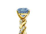 Yellow gold Fancy Blue Cushion  Solitaire Twisted Band with Pavé Accents and Four-Prong Setting_8