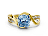 Yellow gold Fancy Blue Cushion  Solitaire Twisted Band with Prong Setting_3