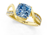 Yellow gold Fancy Blue Cushion  Solitaire Twisted Band with Prong Setting_4