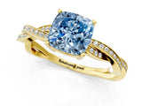 Yellow gold Fancy Blue Cushion  Solitaire Twisted Pave Diamond Ring with Four-Prong Setting_109