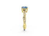 Yellow gold Fancy Blue Cushion  Solitaire Twisted Pave Diamond Ring with Four-Prong Setting_110