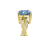 Yellow gold Fancy Blue Cushion  Solitaire Twisted Pave Diamond Ring with Four-Prong Setting_113