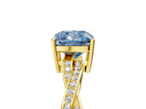 Yellow gold Fancy Blue Cushion  Solitaire Twisted Pave Diamond Ring with Four-Prong Setting_29