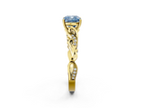 Yellow gold Fancy Blue Cushion  Solitaire Vine Band with Milgrain Prong Setting_5
