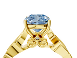 Yellow gold Fancy Blue Cushion  Solitaire Vine Band with Milgrain Prong Setting_7
