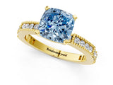 Yellow gold Fancy Blue Cushion  Solitaire with Pavé Band and Four-Prong Setting_313