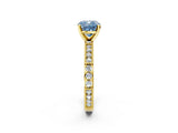 Yellow gold Fancy Blue Cushion  Solitaire with Pavé Band and Four-Prong Setting_314
