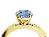 Yellow gold Fancy Blue Cushion  Solitaire with Pavé Band and Four-Prong Setting_316