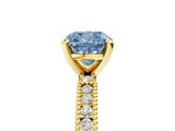 Yellow gold Fancy Blue Cushion  Solitaire with Pavé Band and Four-Prong Setting_317