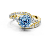 Yellow gold Fancy Blue Cushion  Solitaire with Pavé Twist Band and Four-Prong Setting_71