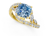 Yellow gold Fancy Blue Cushion  Solitaire with Pavé Twist Band and Four-Prong Setting_72