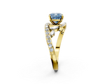 Yellow gold Fancy Blue Cushion  Solitaire with Pavé Twist Band and Four-Prong Setting_73