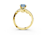 Yellow gold Fancy Blue Cushion  Solitaire with Pavé Twist Band and Four-Prong Setting_74