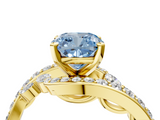 Yellow gold Fancy Blue Cushion  Solitaire with Pavé Twist Band and Four-Prong Setting_75