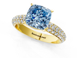 Yellow gold Fancy Blue Cushion  Solitaire with Pave Band and Four-Prong Setting_4