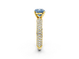 Yellow gold Fancy Blue Cushion  Solitaire with Pave Band and Four-Prong Setting_5