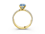 Yellow gold Fancy Blue Cushion  Solitaire with Pave Band and Four-Prong Setting_6