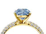 Yellow gold Fancy Blue Cushion  Solitaire with Pave Band and Four-Prong Setting_7