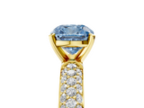 Yellow gold Fancy Blue Cushion  Solitaire with Pave Band and Four-Prong Setting_8