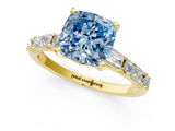 Yellow gold Fancy Blue Cushion  Solitaire with Side Baguettes and Channel Set Band_77