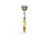 Yellow gold Fancy Blue Cushion  Solitaire with Side Baguettes and Channel Set Band_78