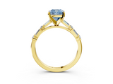 Yellow gold Fancy Blue Cushion  Solitaire with Side Baguettes and Channel Set Band_79