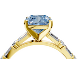 Yellow gold Fancy Blue Cushion  Solitaire with Side Baguettes and Channel Set Band_80