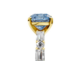 Yellow gold Fancy Blue Cushion  Solitaire with Side Baguettes and Channel Set Band_81