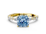 Yellow gold Fancy Blue Cushion  Solitaire with Side Stones on a Pavé Band and Four-Prong Setting_23
