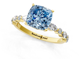 Yellow gold Fancy Blue Cushion  Solitaire with Side Stones on a Pavé Band and Four-Prong Setting_24