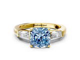 Yellow gold Fancy Blue Cushion  Solitaire with Tapered Baguette Side Stones on a Classic Band with Four-Prong Setting_87