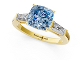 Yellow gold Fancy Blue Cushion  Solitaire with Tapered Baguette Side Stones on a Classic Band with Four-Prong Setting_88