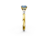 Yellow gold Fancy Blue Cushion  Solitaire with Tapered Baguette Side Stones on a Classic Band with Four-Prong Setting_89