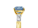 Yellow gold Fancy Blue Cushion  Solitaire with Tapered Baguette Side Stones on a Classic Band with Four-Prong Setting_92
