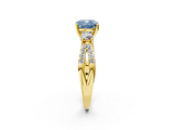 Yellow gold Fancy Blue Cushion  Three-Stone Diamond Ring with Pavé Split Shank and Four-Prong Setting_47