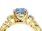 Yellow gold Fancy Blue Cushion  Three-Stone Diamond Ring with Pavé Split Shank and Four-Prong Setting_49