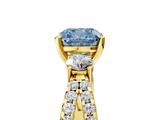 Yellow gold Fancy Blue Cushion  Three-Stone Diamond Ring with Pavé Split Shank and Four-Prong Setting_50