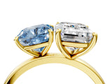 Yellow gold Fancy Blue Cushion  and Emerald Cut Toi Moi Ring with Prong Setting_50